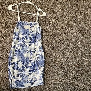 Blue and white dragon mini dress